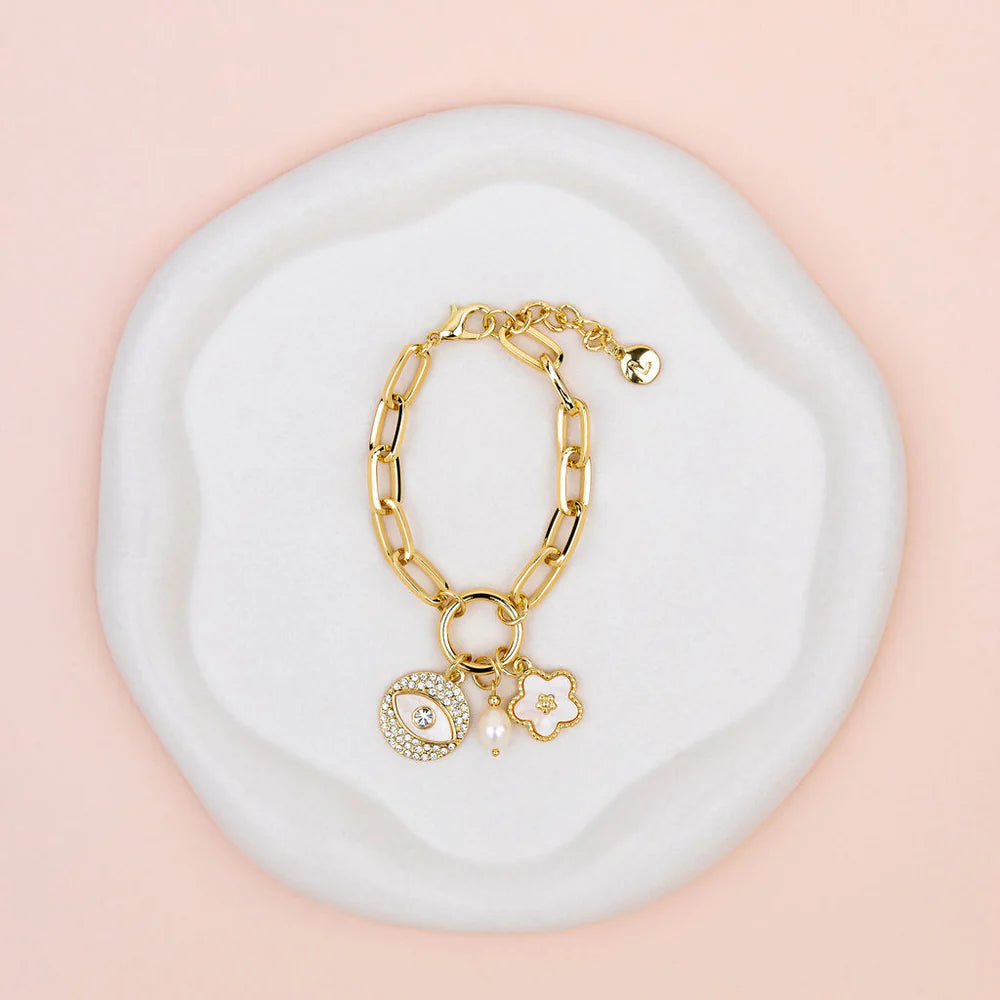 Gold Crystal Eye Charm Bracelet