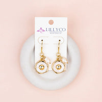Gold Heart Pearl Charm Earring