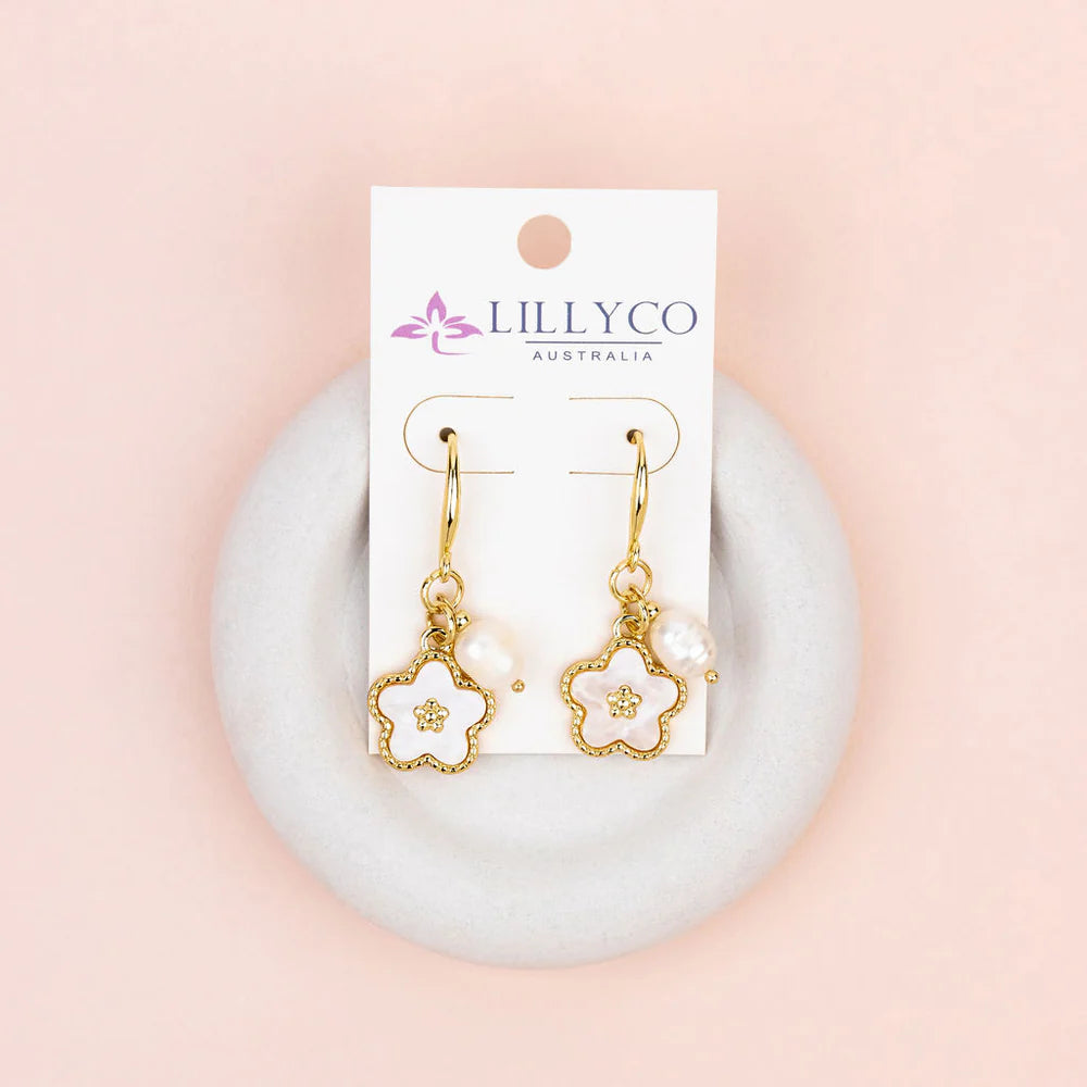 Yellow Gold Flower Charm Earring