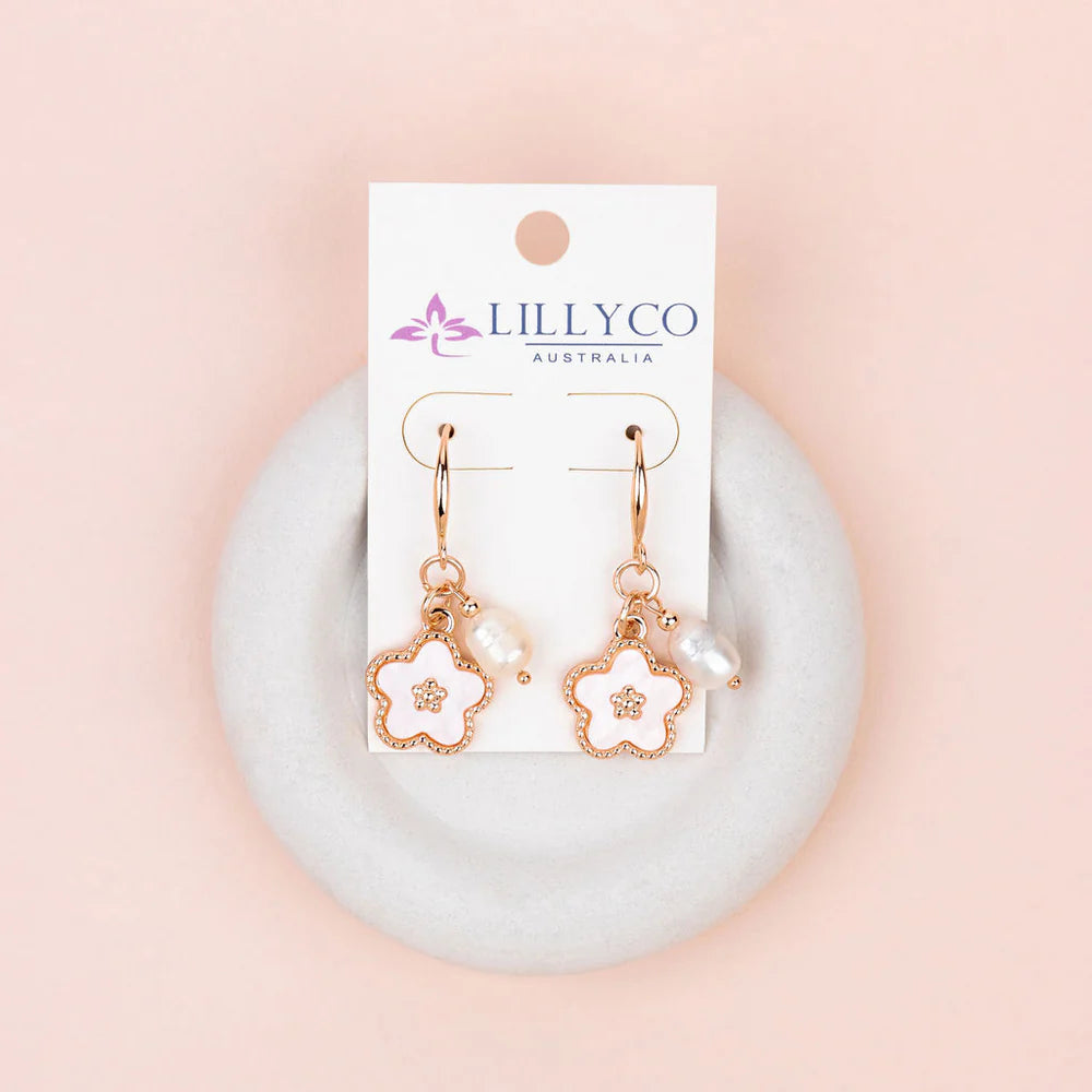 Rose Gold Flower Charm Earring