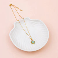 SHORT | Turquoise Enamel with Gold Star Pendant Necklace