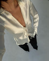 GIGI SATIN TIE FRONT BLOUSE- IVORY