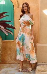 SIENNA ONE SHOULDER MIDI DRESS – FLORAL DRESS