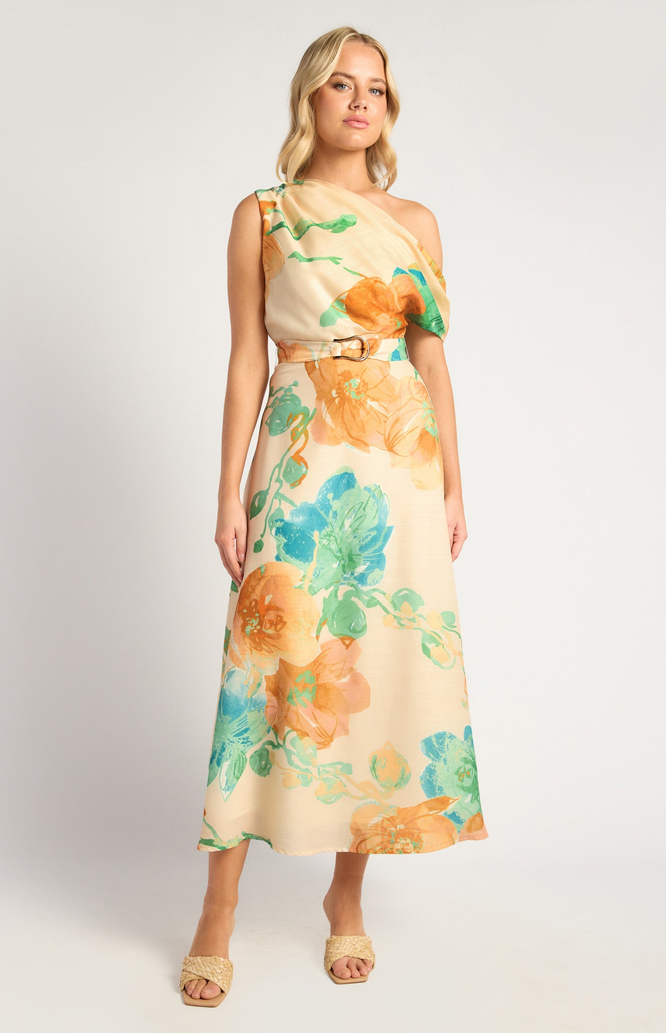 SIENNA ONE SHOULDER MIDI DRESS – FLORAL DRESS