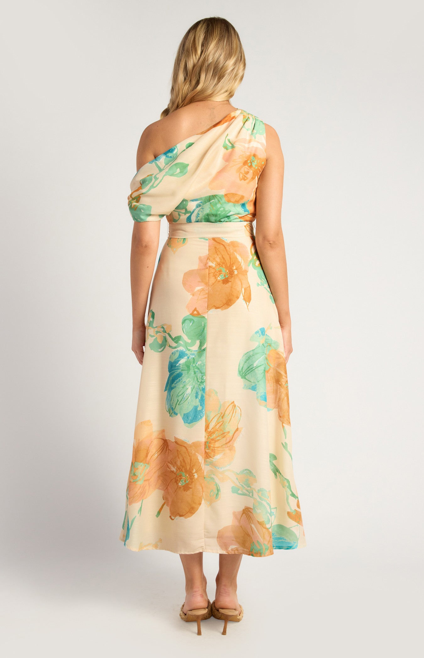 SIENNA ONE SHOULDER MIDI DRESS – FLORAL DRESS