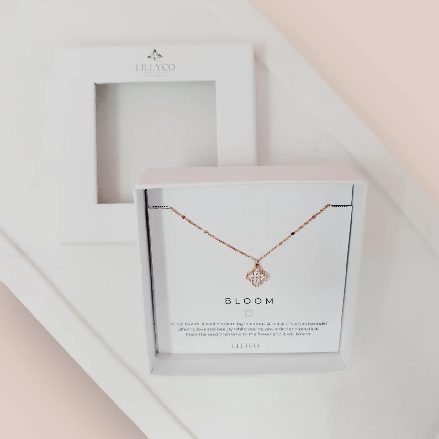 BLOOM FLOWER BOXED ROSE GOLD NECKLACE