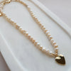 SHORT | NEW | YELLOW GOLD & PEARL HEART ON FRESH WATER PEARL NECKLACE