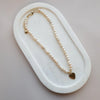 SHORT | NEW | YELLOW GOLD & PEARL HEART ON FRESH WATER PEARL NECKLACE