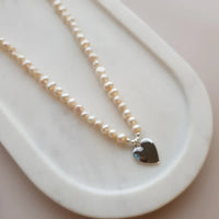 SHORT | NEW | SILVER & PEARL HEART ON FRESH WATER PEARL NECKLACE