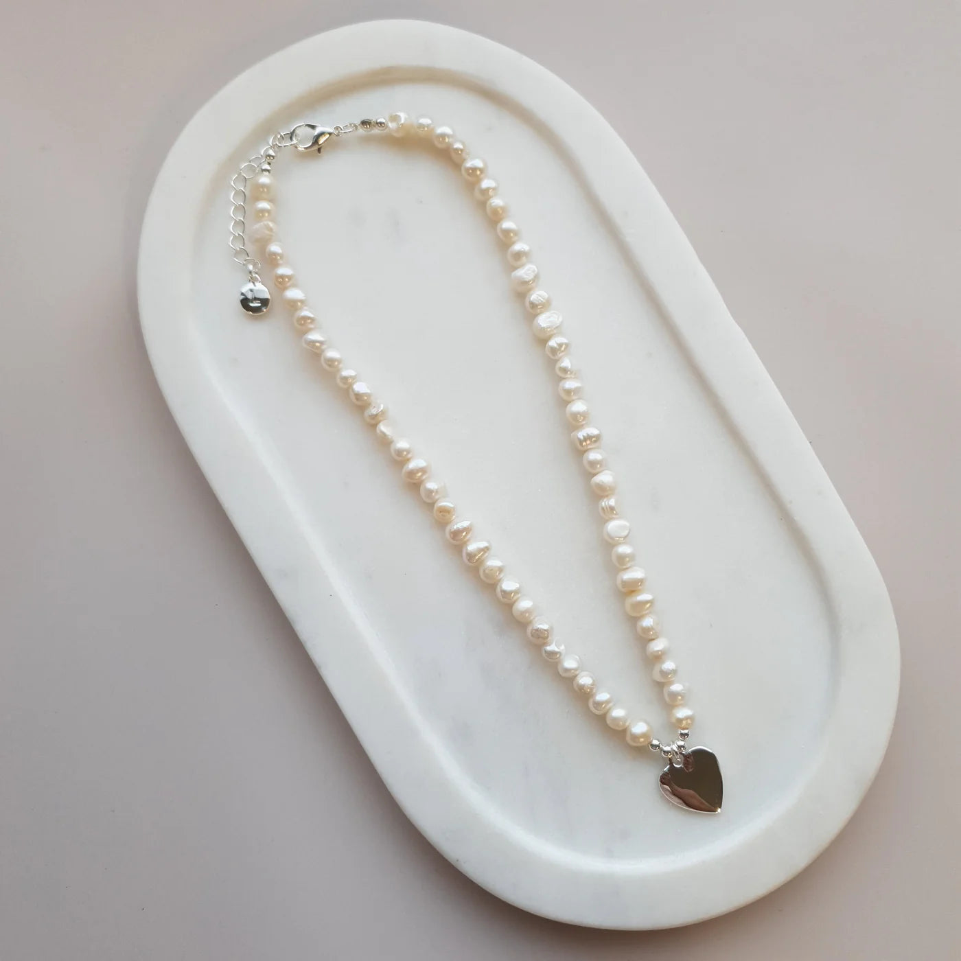 SHORT | NEW | SILVER & PEARL HEART ON FRESH WATER PEARL NECKLACE