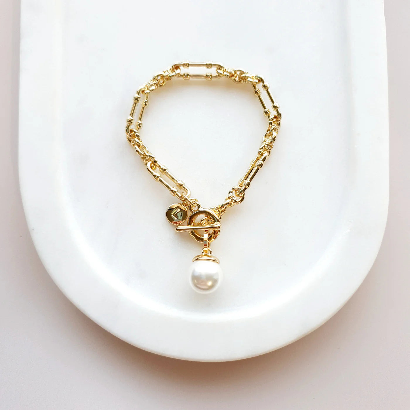 NEW YELLOW GOLD SINGLE PEARL BRACELET