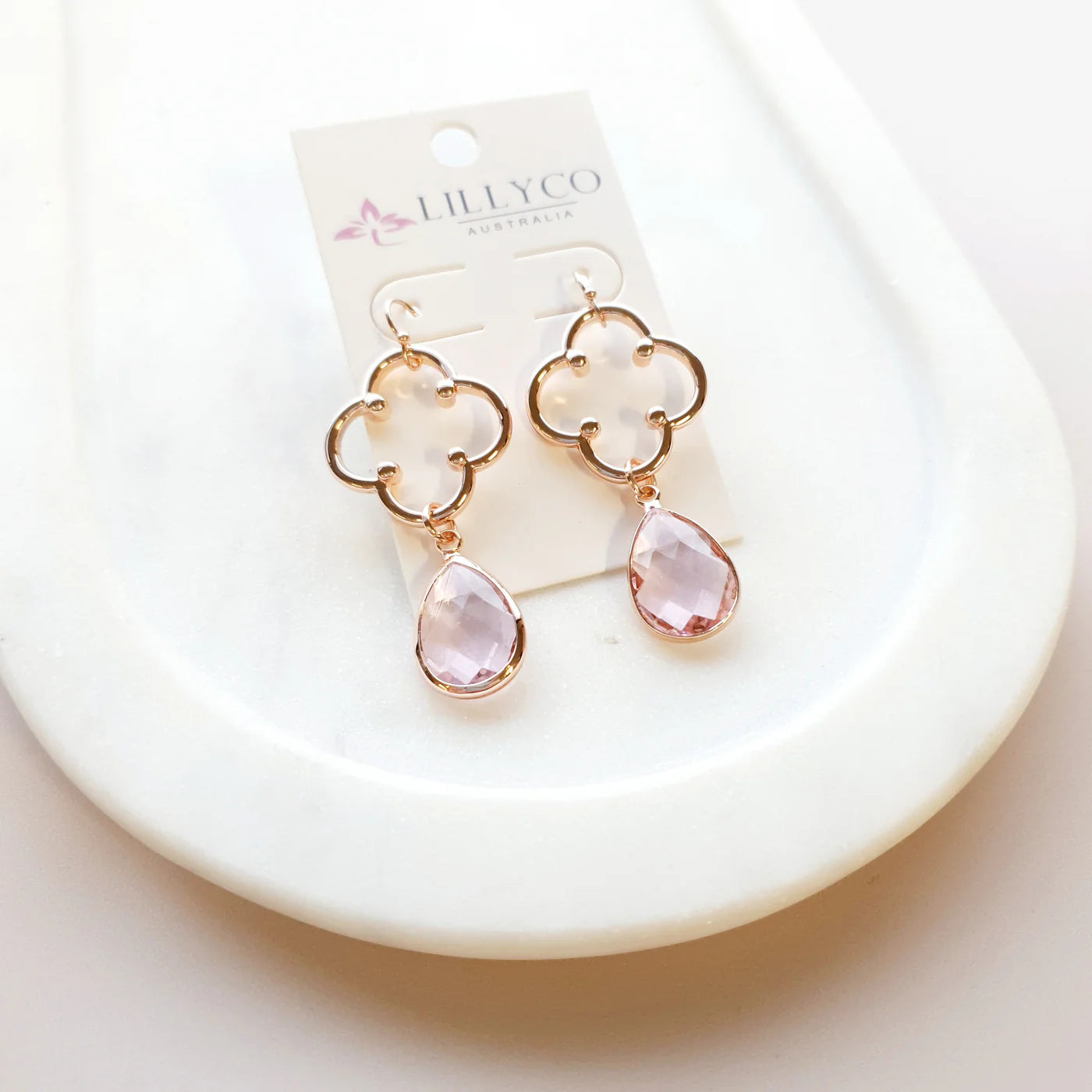 ROSE GOLD & PINK PENDANT EARRING