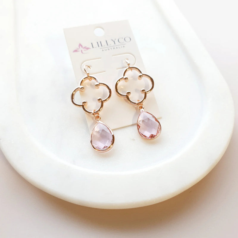 ROSE GOLD & PINK PENDANT EARRING