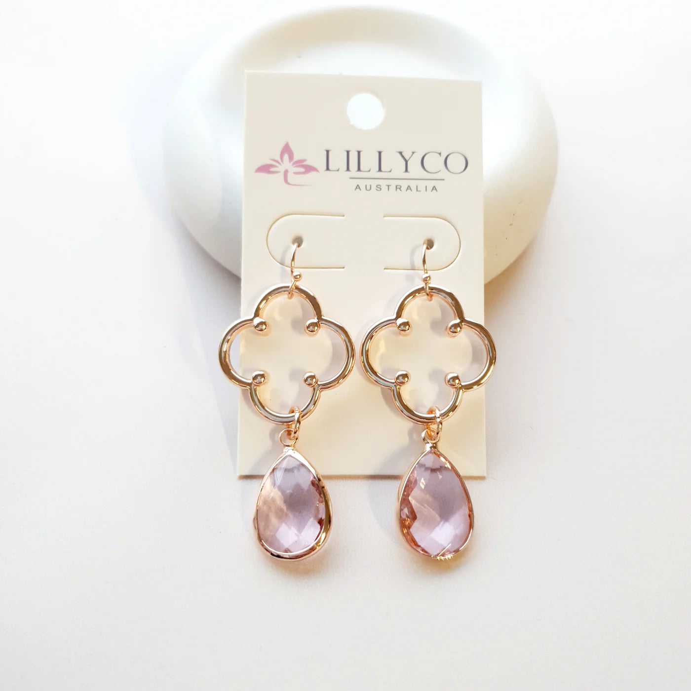 ROSE GOLD & PINK PENDANT EARRING