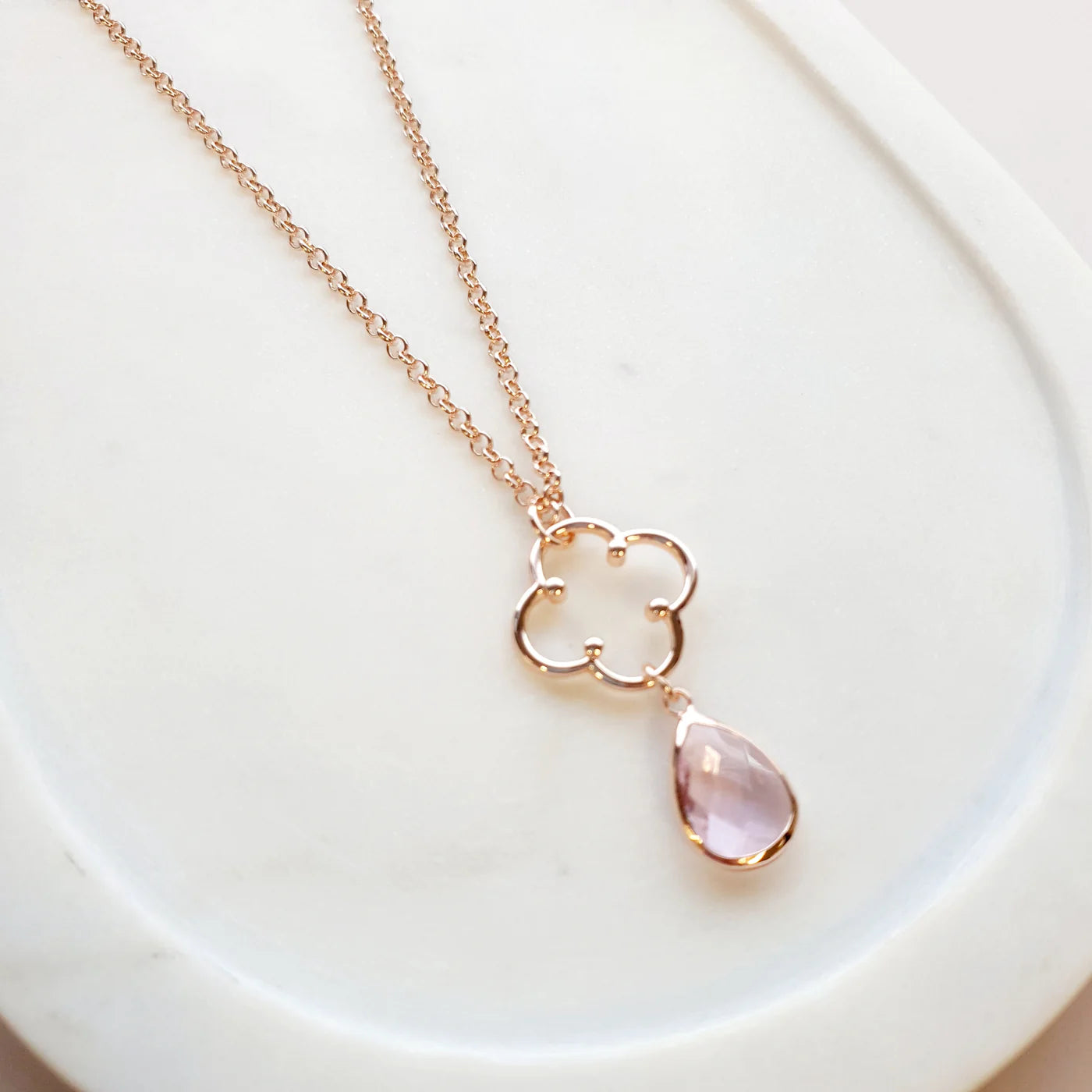 SHORT | NEW | ROSE GOLD FLOWER & PINK CRYSTAL NECKLACE