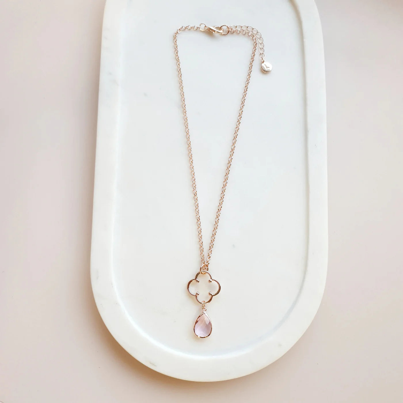 SHORT | NEW | ROSE GOLD FLOWER & PINK CRYSTAL NECKLACE