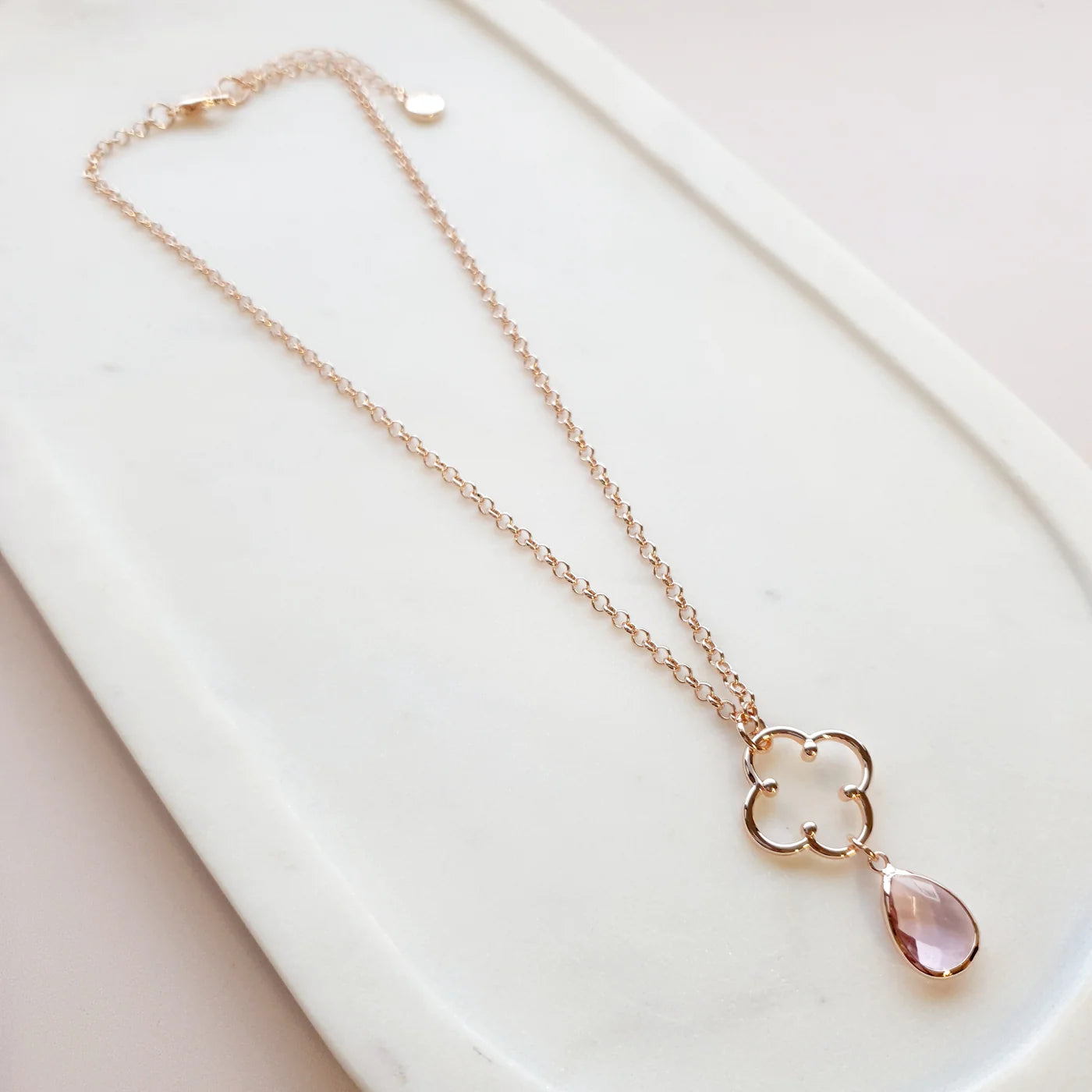 SHORT | NEW | ROSE GOLD FLOWER & PINK CRYSTAL NECKLACE