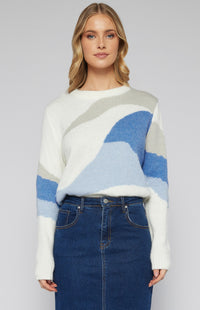 ALENA KNIT SWEATER- BLUE ABSTRACT