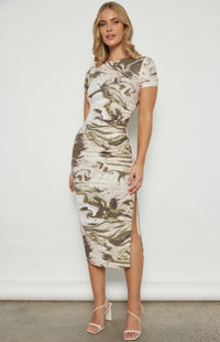 SABRINA JERSEY DRESS- SWIRL PRINT MOSS