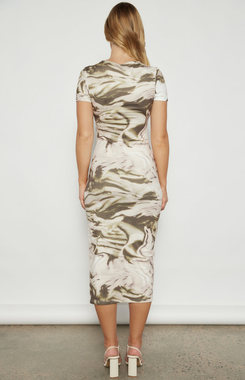 SABRINA JERSEY DRESS- SWIRL PRINT MOSS