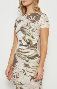 SABRINA JERSEY DRESS- SWIRL PRINT MOSS