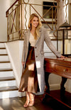 FAUX WOOL SINGLE BREASTED HERRINGBONE COAT WITH BELT ACCESSORY- CHOCOLATE