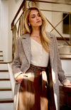 FAUX WOOL SINGLE BREASTED HERRINGBONE COAT WITH BELT ACCESSORY- CHOCOLATE