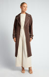 CONTRAST BINDING LONGLINE TRENCH COAT- ESPRESSO