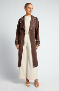 CONTRAST BINDING LONGLINE TRENCH COAT- ESPRESSO