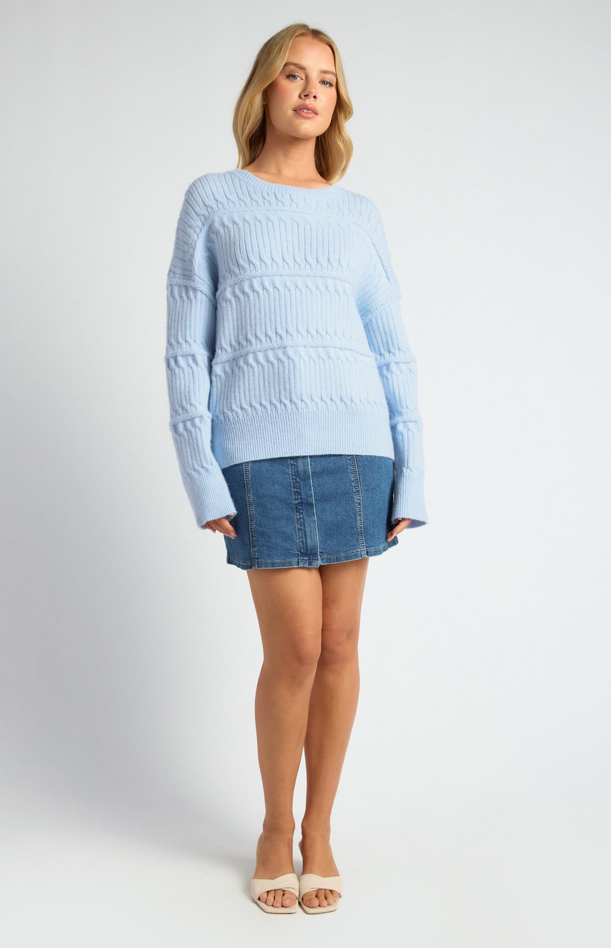 CABLE KNIT JUMPER- PALE BLUE