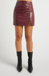 FAUX LEATHER RUCHED MINI SKIRT- MERLOT