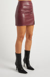 FAUX LEATHER RUCHED MINI SKIRT- MERLOT