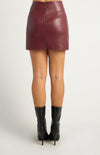 FAUX LEATHER RUCHED MINI SKIRT- MERLOT