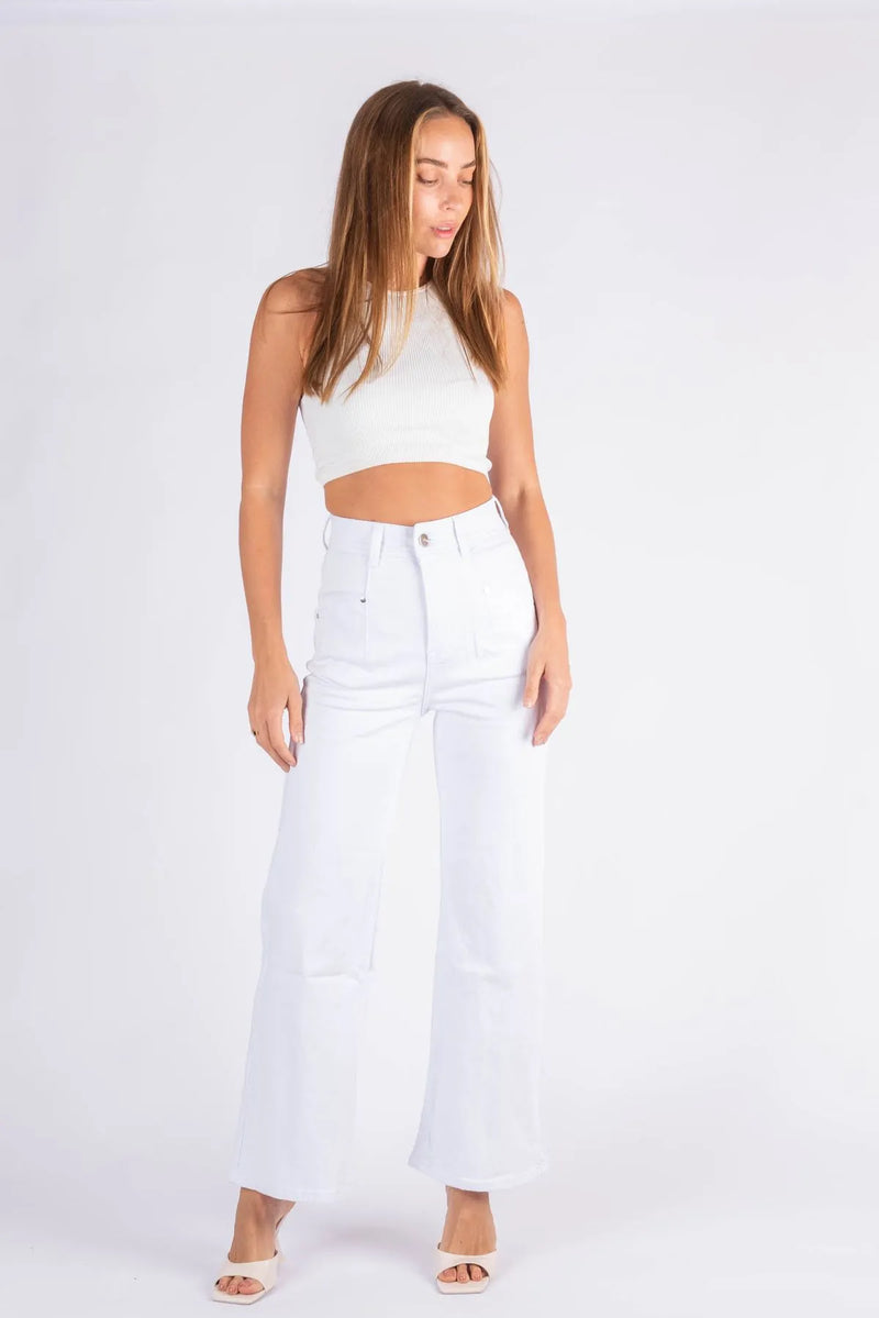 AMARAH FLARE WIDE LEG DENIM JEANS- WHITE