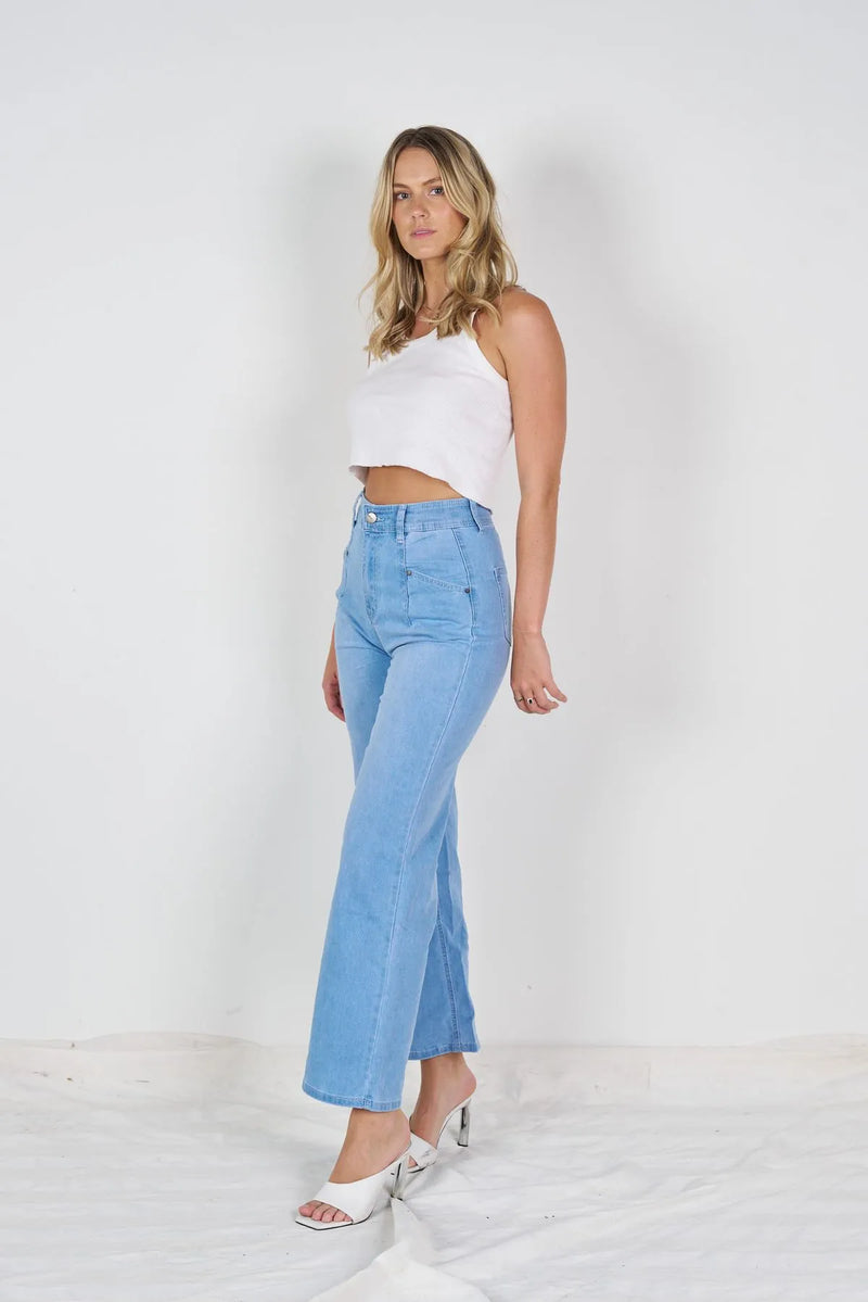 WAKEE CROP WIDE LEG JEANS- LIGHT DENIM