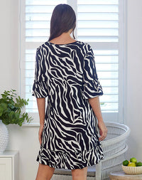 SHIFT DRESS  - BLACK/WHITE ZEBRA