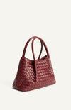 Woven Vegan Leather Handle Bag with Internal Clasp Detachable Pouch and Strap- Merlot