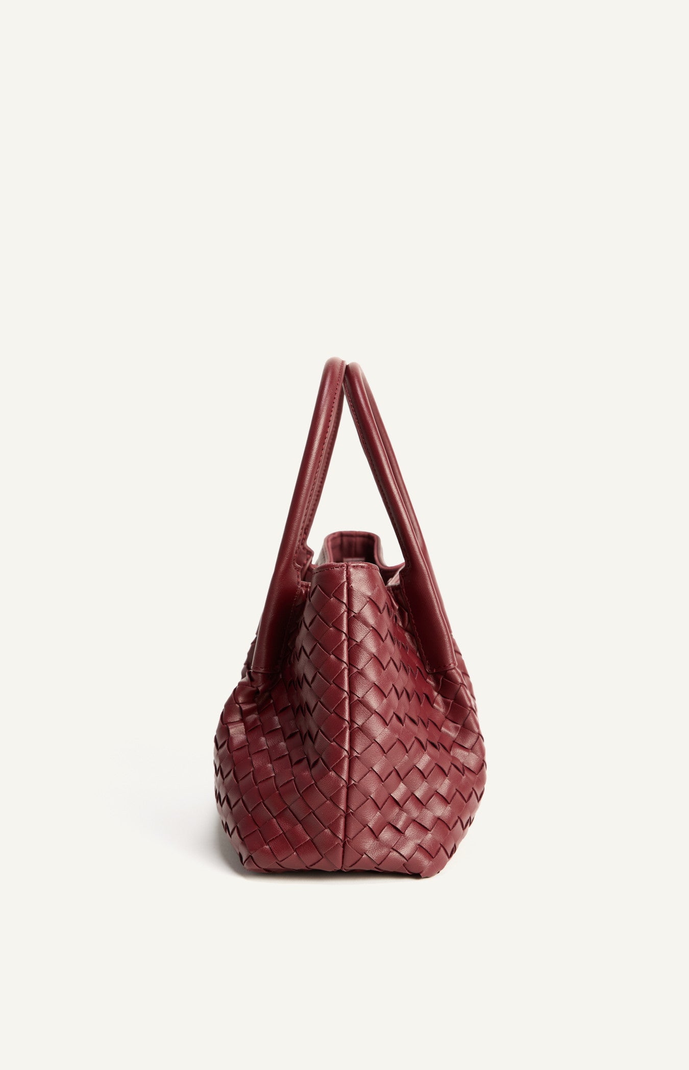 Woven Vegan Leather Handle Bag with Internal Clasp Detachable Pouch and Strap- Merlot