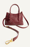 Woven Vegan Leather Handle Bag with Internal Clasp Detachable Pouch and Strap- Merlot