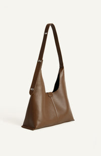 SHARMAINE SHOULDER BAG- ESPRESSO Vegan Leather Adjustable Buckle Shoulder Bag with Suedette Pouch-