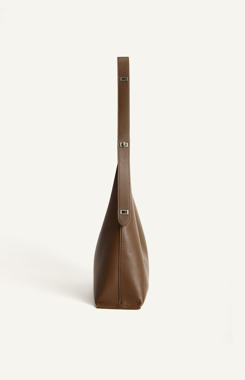 SHARMAINE SHOULDER BAG- ESPRESSO Vegan Leather Adjustable Buckle Shoulder Bag with Suedette Pouch-