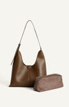 SHARMAINE SHOULDER BAG- ESPRESSO Vegan Leather Adjustable Buckle Shoulder Bag with Suedette Pouch-