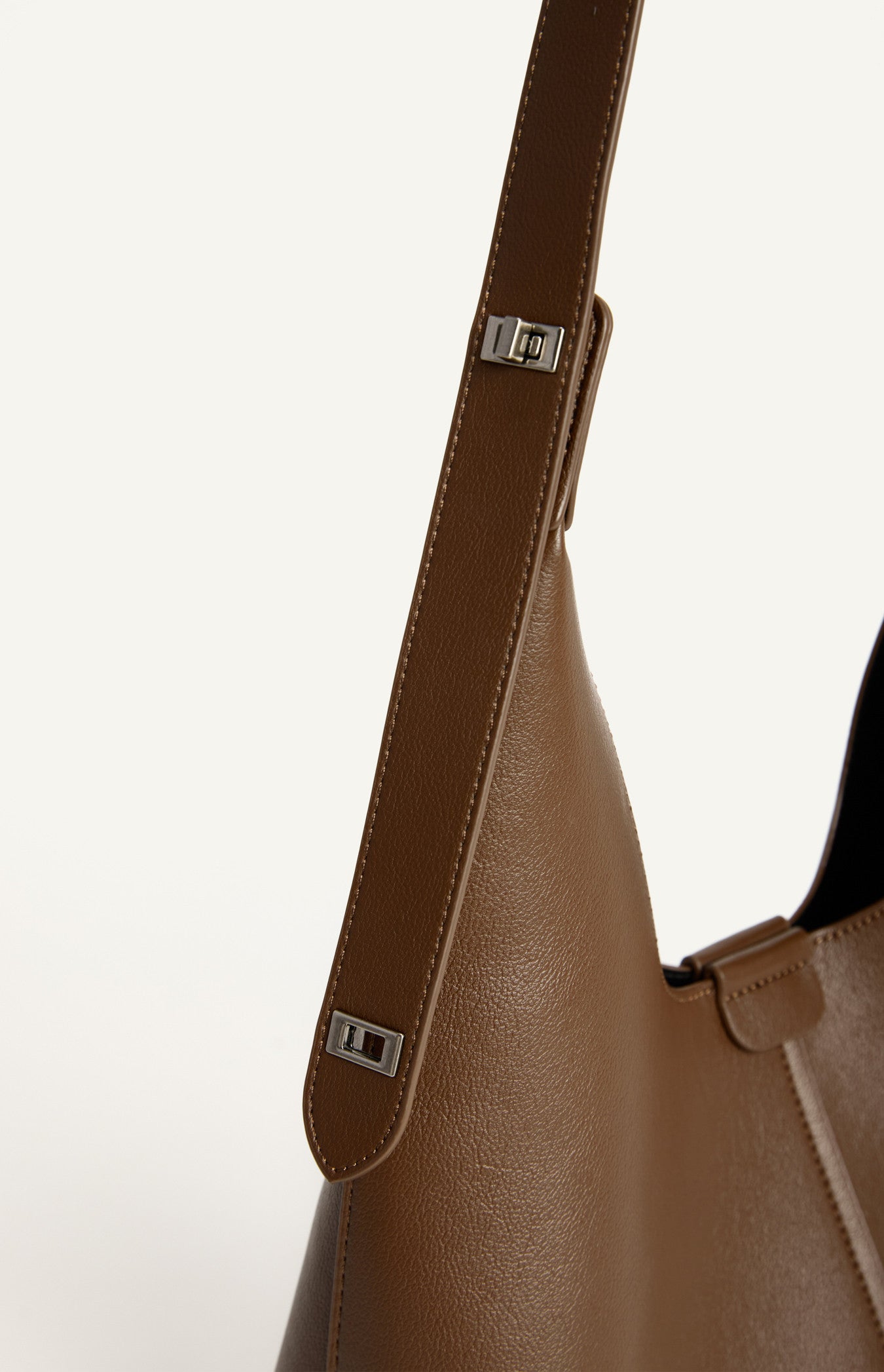 SHARMAINE SHOULDER BAG- ESPRESSO Vegan Leather Adjustable Buckle Shoulder Bag with Suedette Pouch-