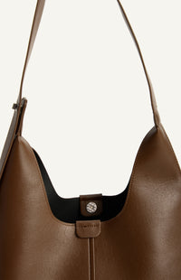 SHARMAINE SHOULDER BAG- ESPRESSO Vegan Leather Adjustable Buckle Shoulder Bag with Suedette Pouch-