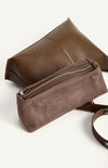SHARMAINE SHOULDER BAG- ESPRESSO Vegan Leather Adjustable Buckle Shoulder Bag with Suedette Pouch-