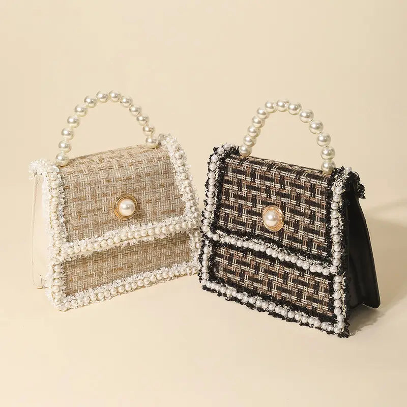 Pearly Studded Woven Handbag