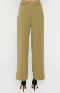 The High Waisted Pants with Chain Belt Detail- Olive