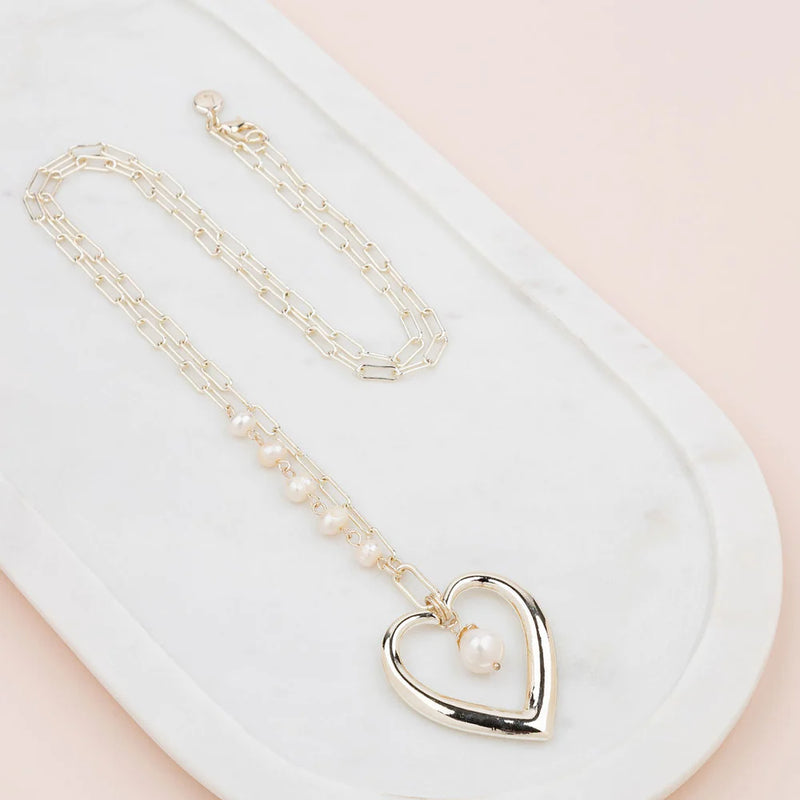 Gold Heart and Pearl Necklace