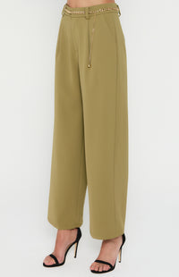 The High Waisted Pants with Chain Belt Detail- Olive