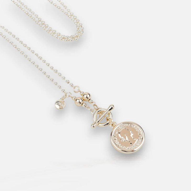 Gold T-Bar Coin Necklace